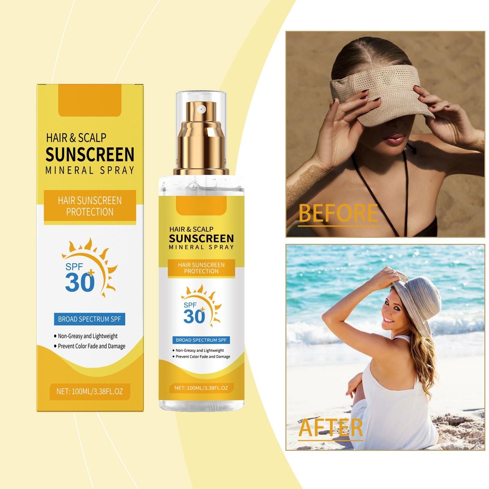 Hair & Scalp Sunscreen Spray SPF 30 | UV Protection 3.38 Fl Oz (Pack of 1)