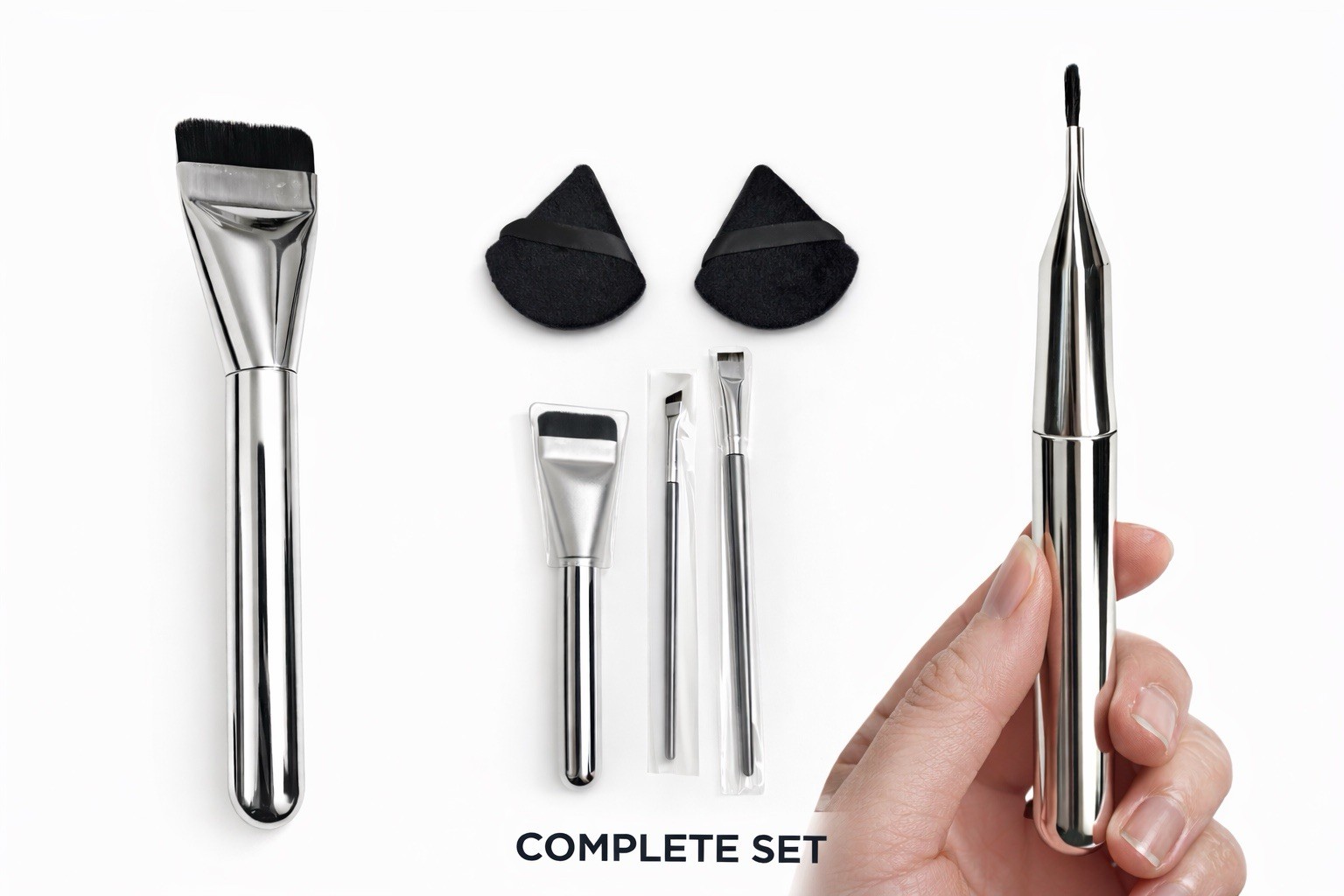 Soft Synthetic Foundation Brush Set + Makeup Puff-Flawless Liquid & Cream Makeup