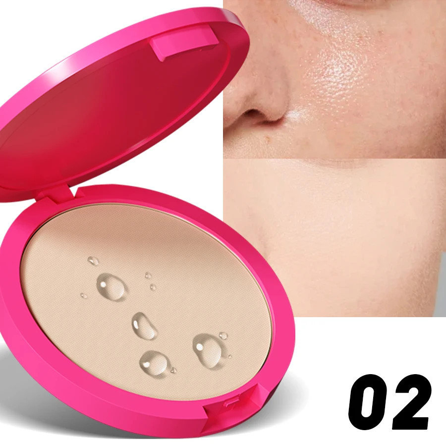 Natural Matte Pressed Powder Oil Control Brighten Whitening Face Base Foundation
