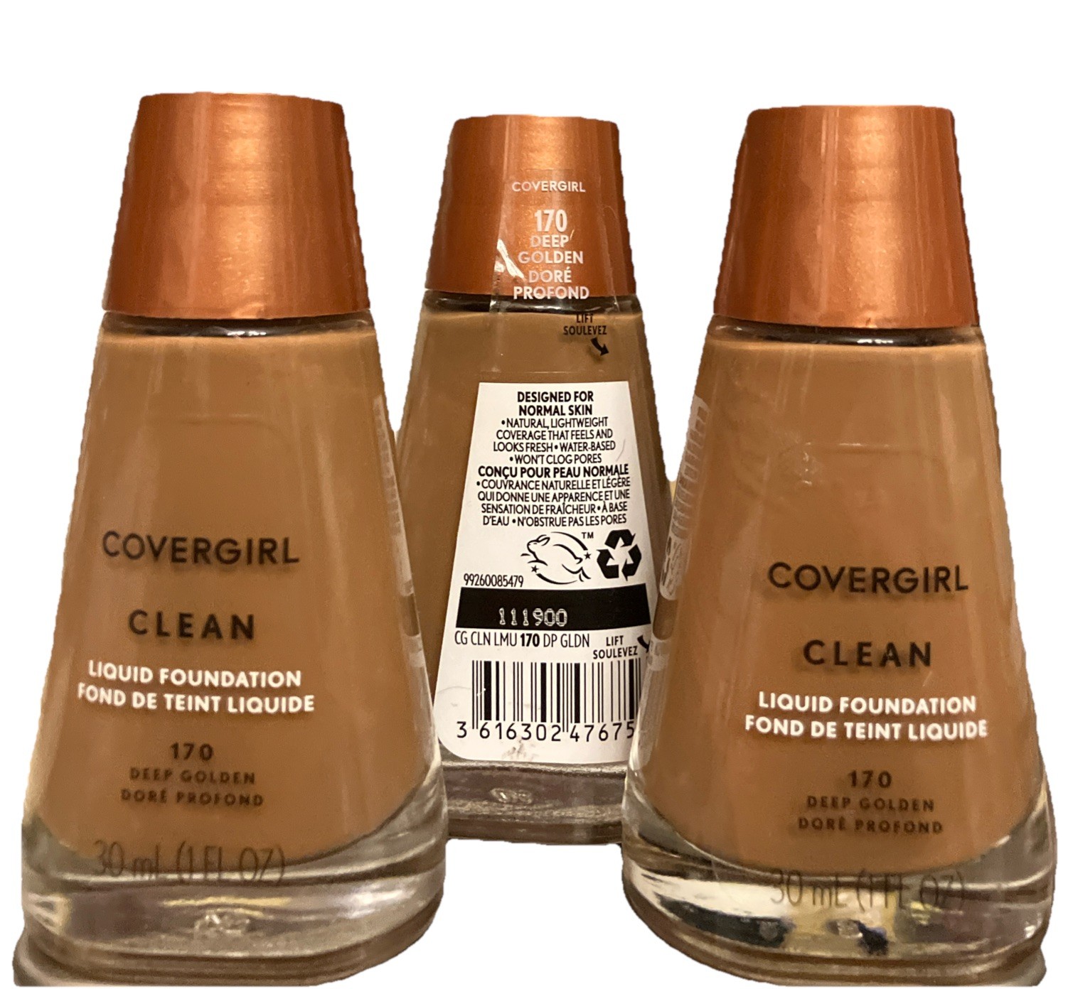 Three COVERGIRL Clean Liquid Foundation, 1 oz. – Shade: 170 Deep Golden