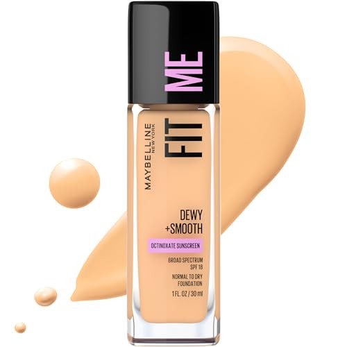 Maybelline Fit Me Dewy + Smooth Liquid Foundation Makeup, Sandy Beige, 1 Count