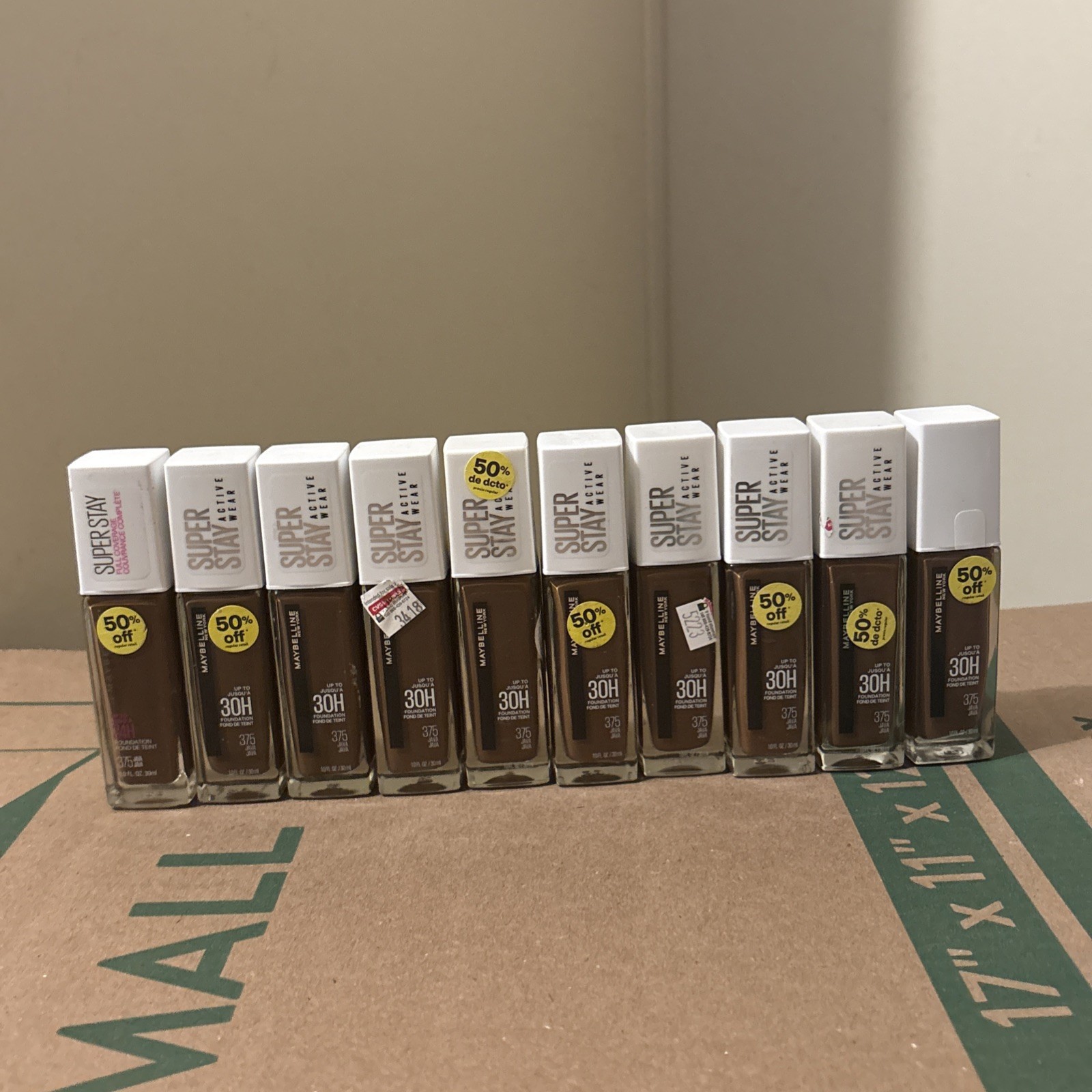 LOT of 10 Maybelline SuperStay Active Wear 30 HR Foundation #375 JAVA 1oz