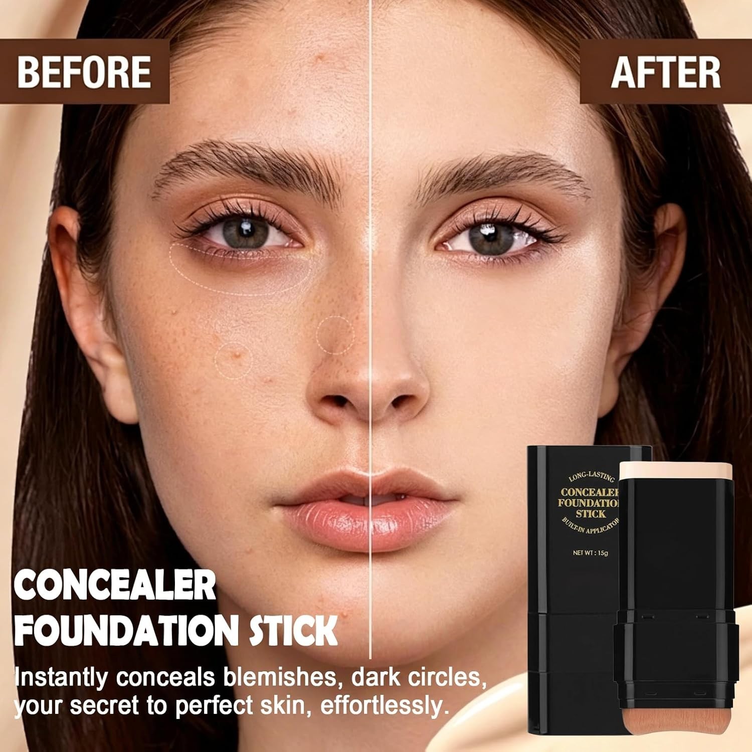 Waterproof Full Coverage Foundation Stick with Brush for Effortless Beauty
