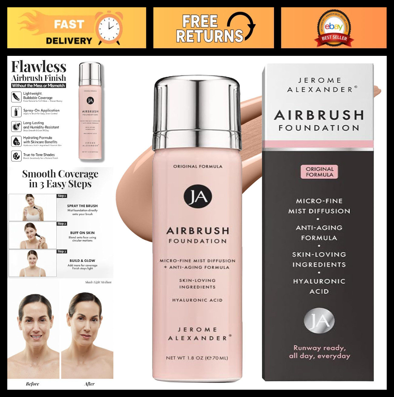 Airbrush Foundation Spray Makeup, Ultra-Light Buildable Full Coverage, Skincare