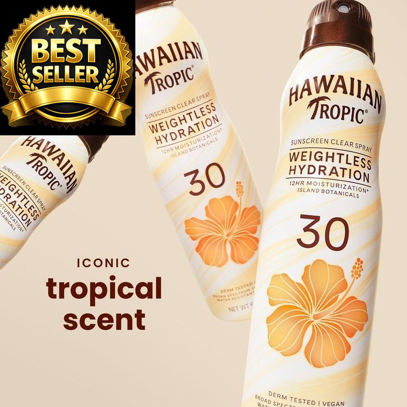 Hawaiian Tropic Weightless Hydration Clear Spray 6 Fl Oz (Pack of 2), Sun