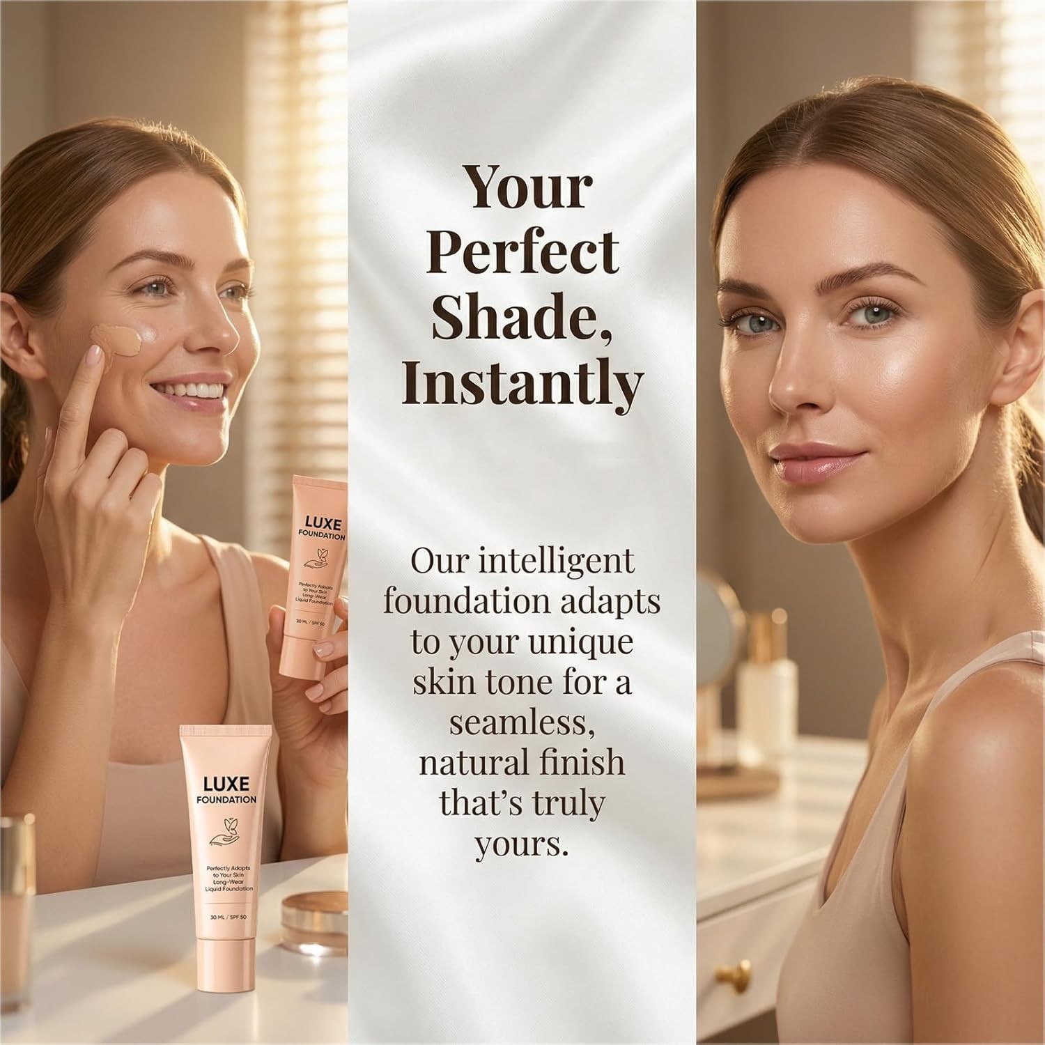 Color Changing Foundation, Hyaluronic Acid & Vitamin E, Creates Flawless Skin