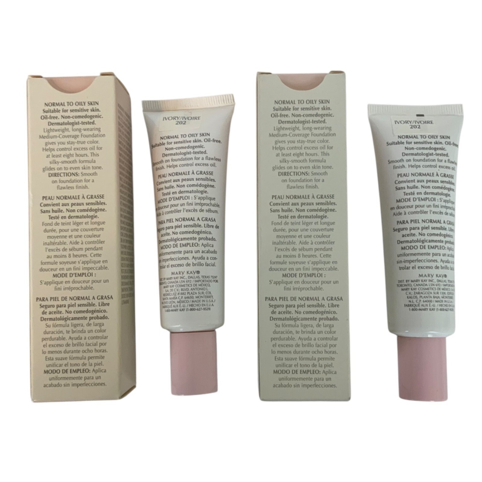 Mary Kay Medium Coverage Foundation Ivory 202 Two Tubes 1 oz Normal To Oily Skin