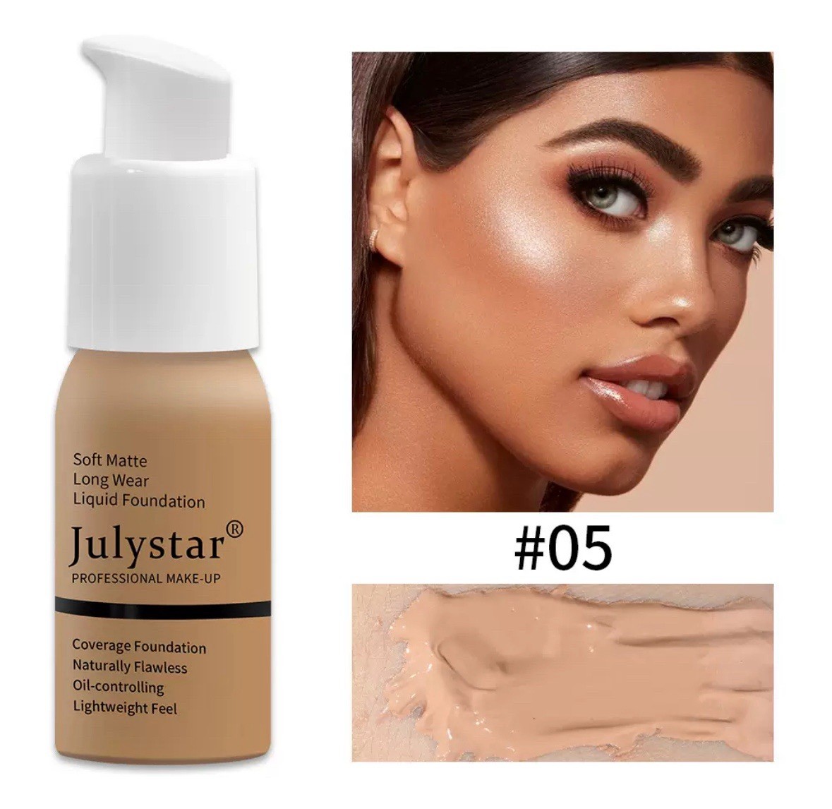 Julystar Soft Matte Liquid foundation make up waterproof Long Wear Coverage #04