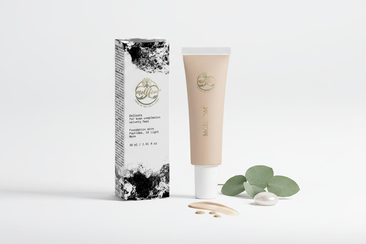 MOLLFOM Foundation with Peptides – Light Warm 10 | Velvety Even Complexion, 30ml