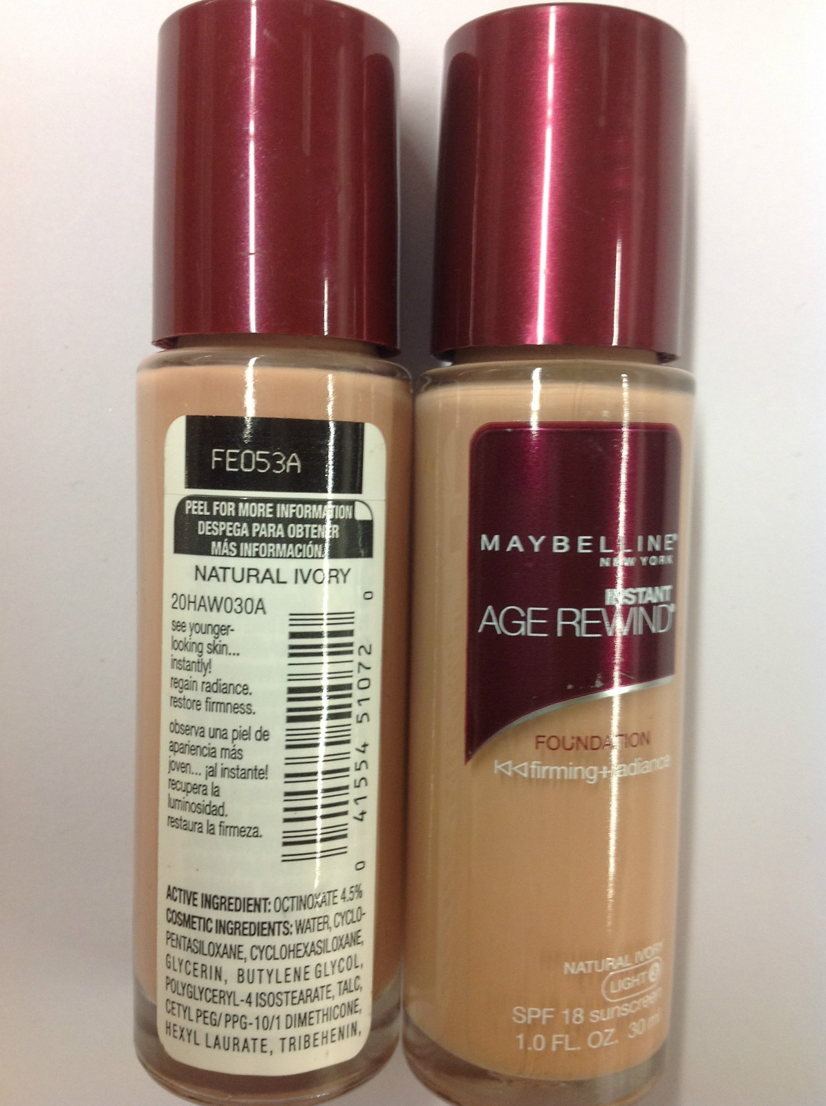 3 X Maybelline Instant Age Rewind Foundation SPF18 NATURAL IVORY (Light-3) .