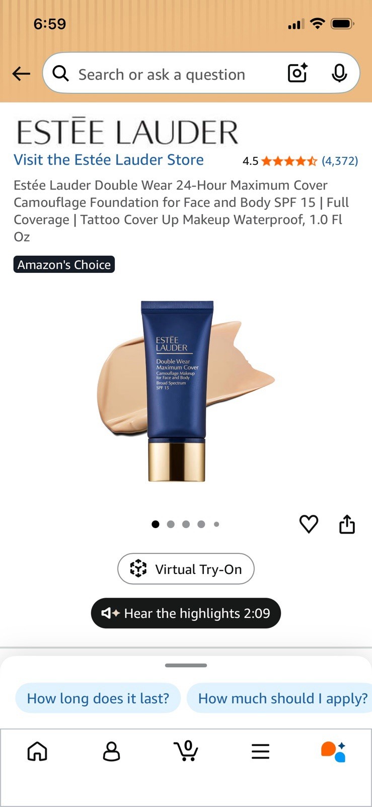 Estée Lauder Double Wear Maximum Cover Camouflage Makeup SPF 15 – 1N1 Ivory…