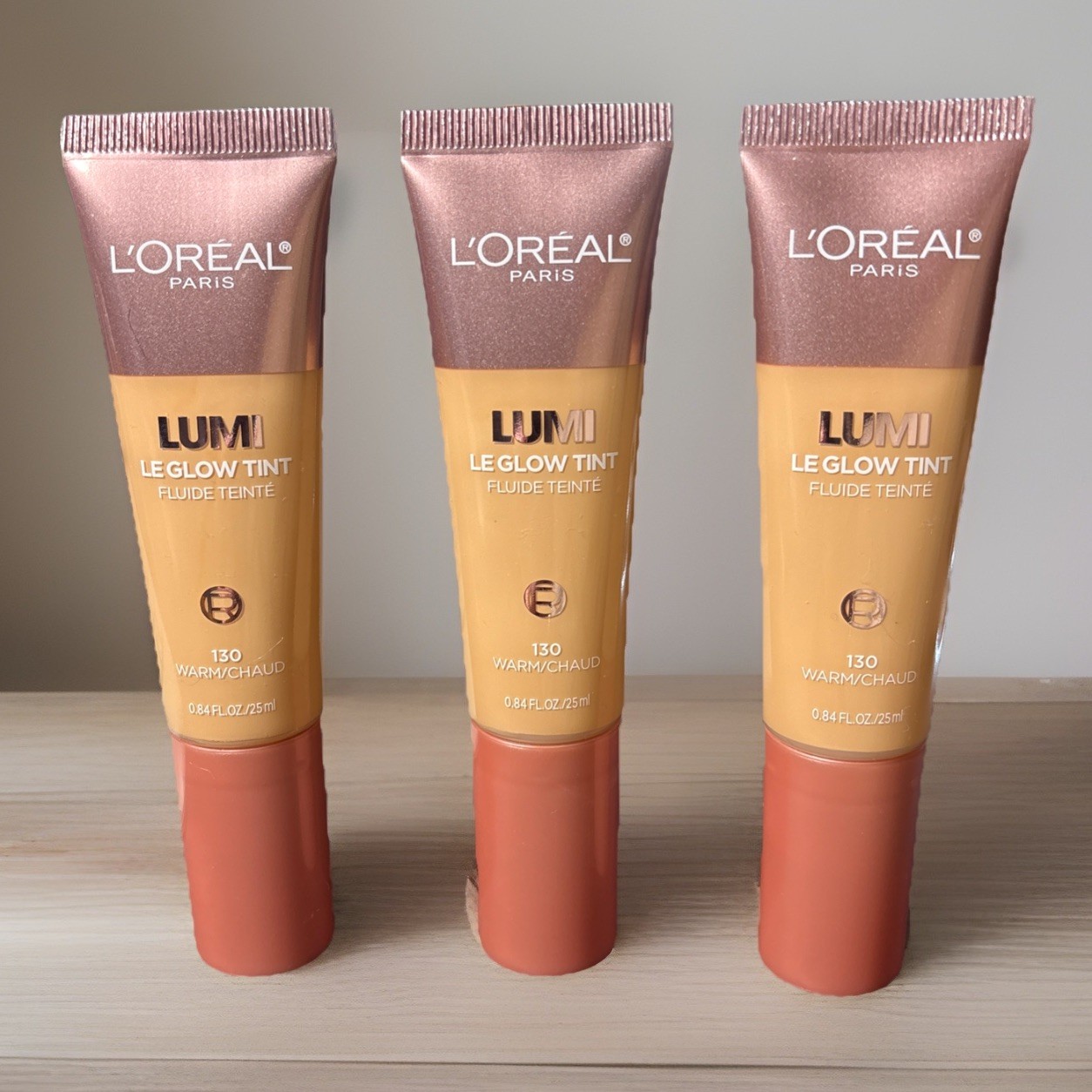 L’Oréal Paris Lumi Le Glow Skin Tint 130 Warm. .84 fl oz. Lot of 3 tubes.