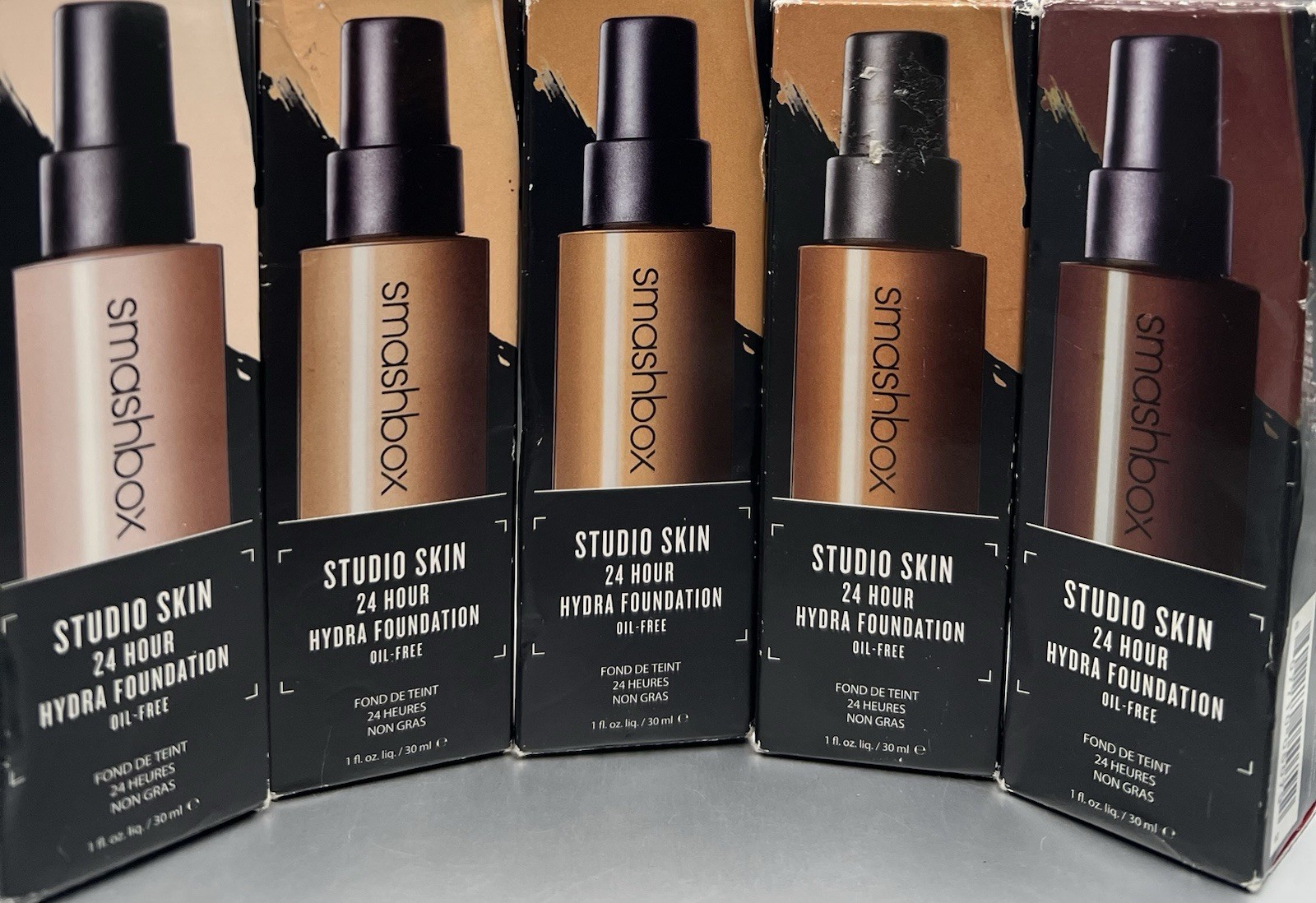 SMASHBOX STUDIO 24 HR HYDRA FOUNDATION OIL-FREE 1oz/30ml MIXED LOT OF 5 NIB