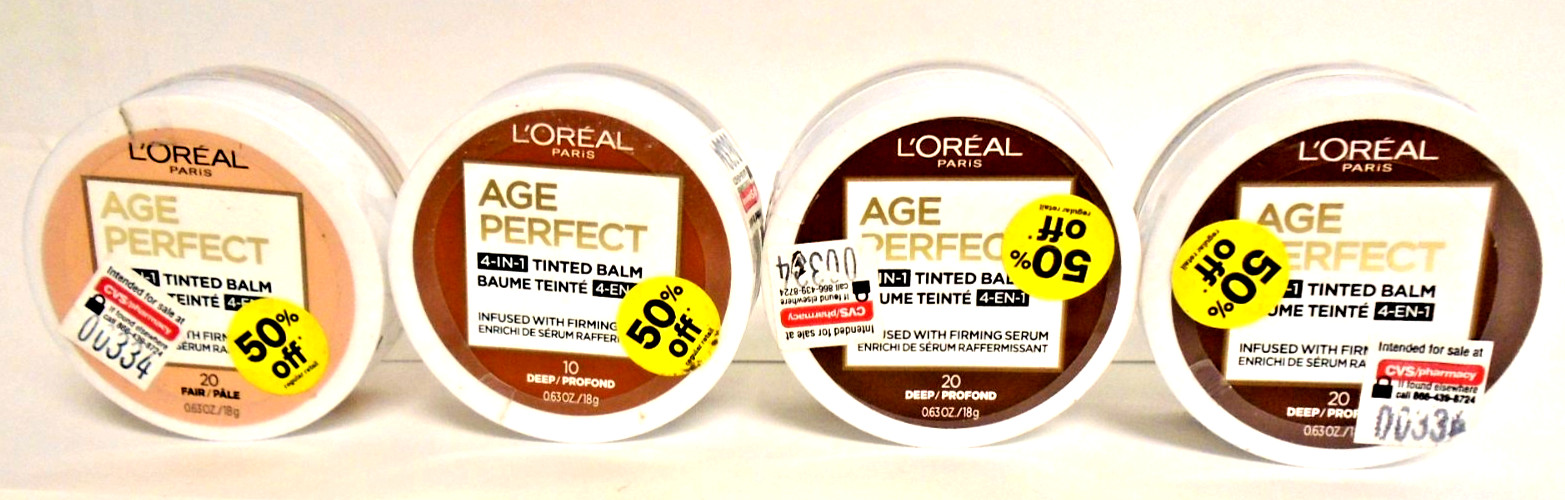 4 Jars L’Oreal Paris Age Perfect 4-in-1 Tinted Balm 20 Fair, 20 Deep, 10 Deep