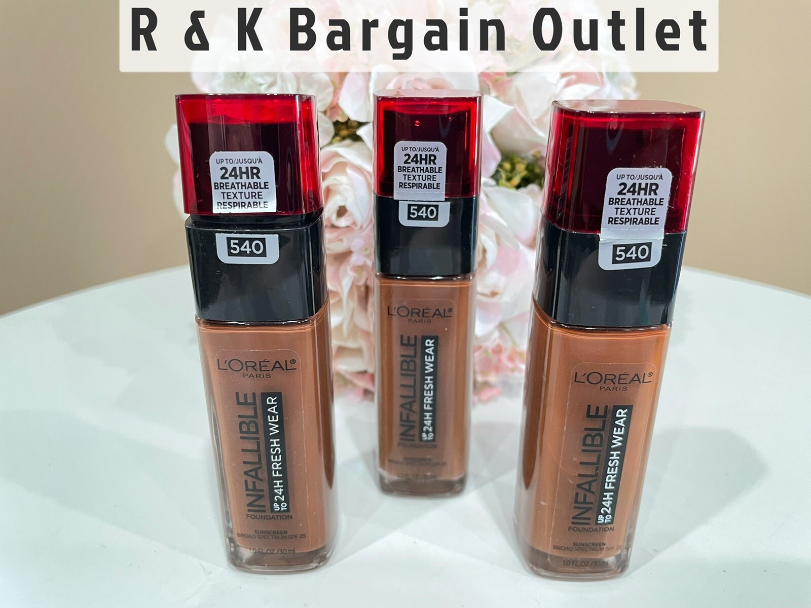 Loreal Infallible 24hr Fresh Wear Foundation 540 MAHOGANY 1oz Ea 3pcs Read