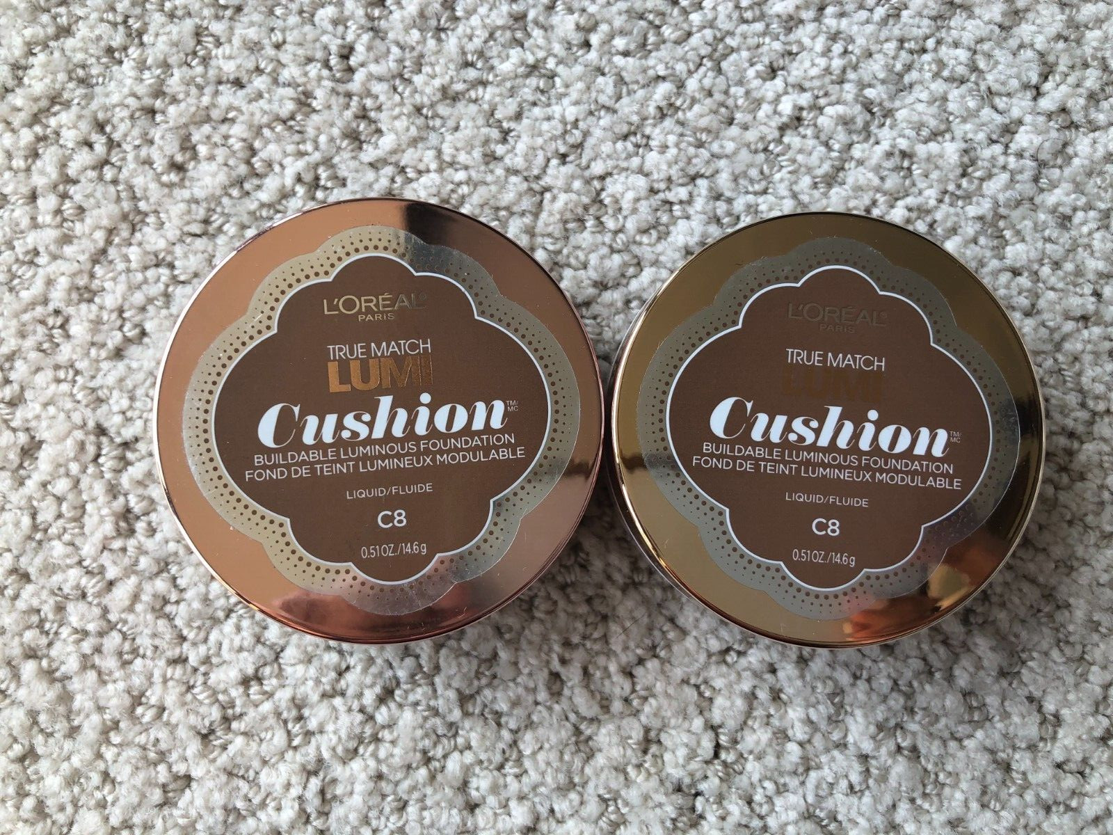 LOT OF 2 L’OREAL TRUE MATCH LUMI CUSHION FOUNDATION C8 COCOA