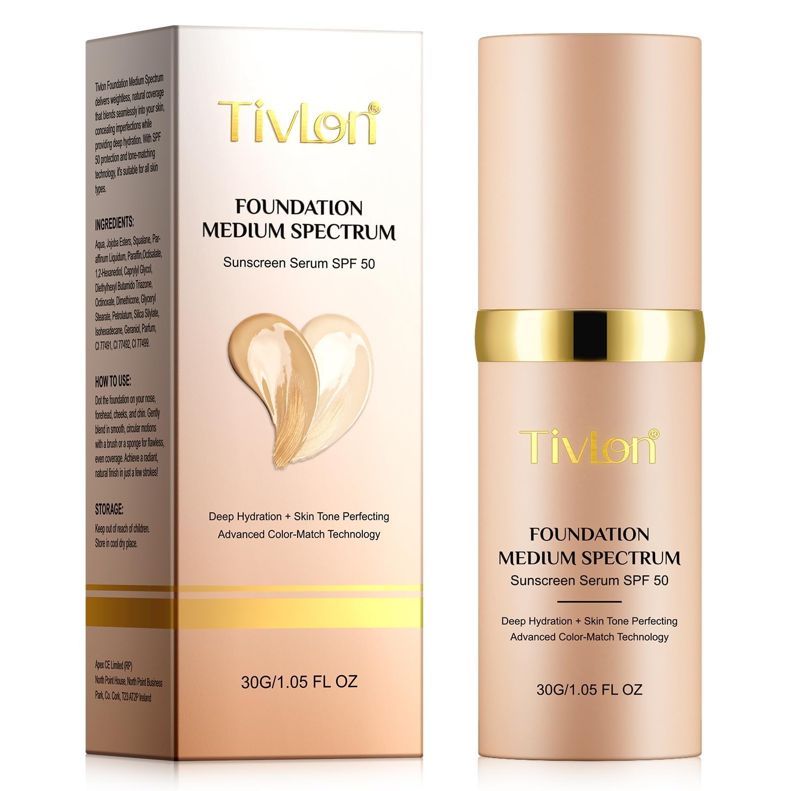 4-in-1 Medium Foundation SPF 50+ | Anti-Aging, Concealer, Hydrating, Waterproof,