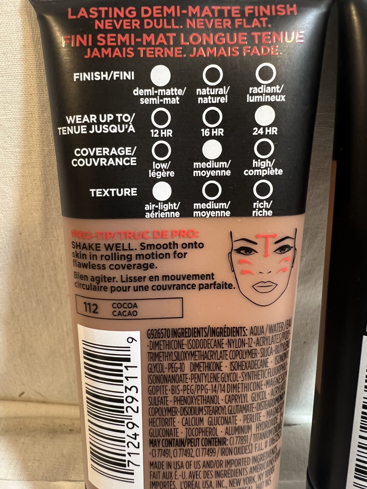 2 NEW sealed tubes L’Oreal Infallible Pro-Matte 24-Hr. foundation, “Cocoa,” #112