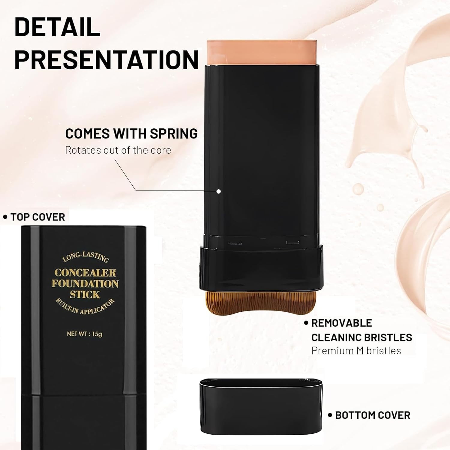 2-in-1 Foundation Stick: Waterproof Concealer & Contour with Brush, 02 Natural