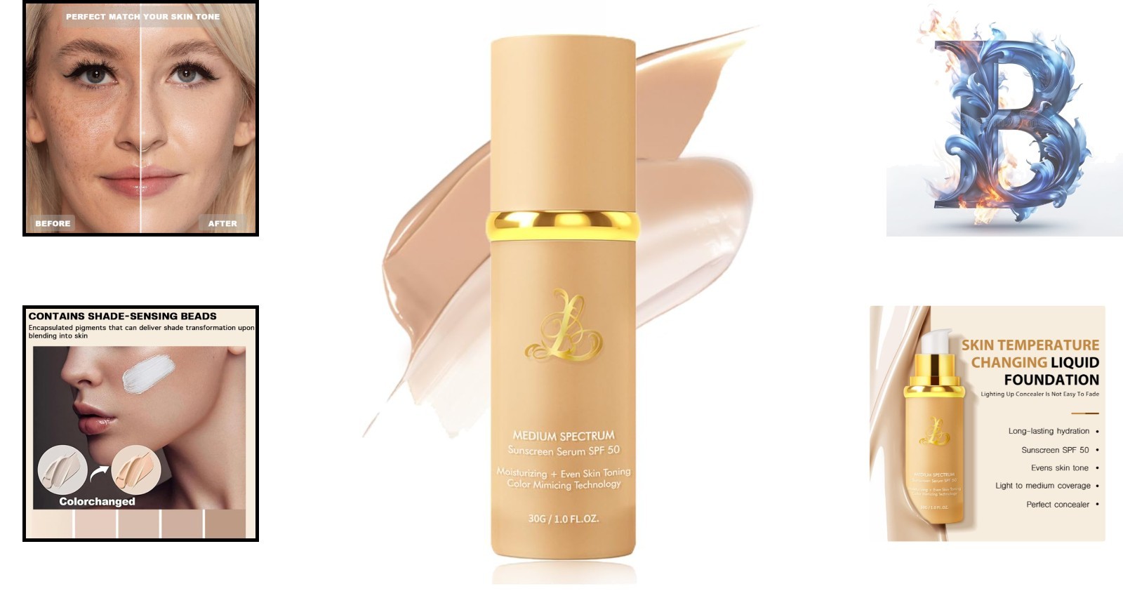 4-in-1 Color Changing Foundation SPF 50 – Hydrating Natural Finish, 1.06 fl oz
