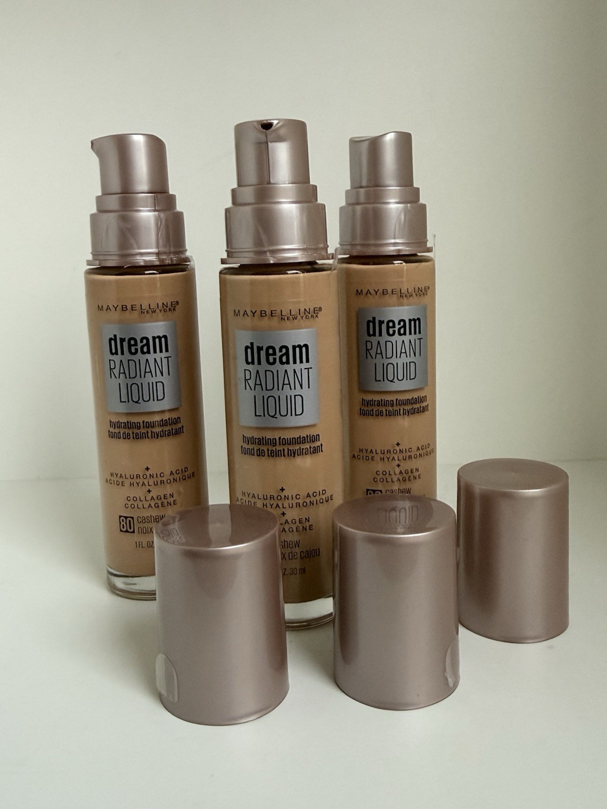 3 X Maybelline Dream Radiant Liquid Hydrating Foundation 80 CASHEW -NOT SEALED