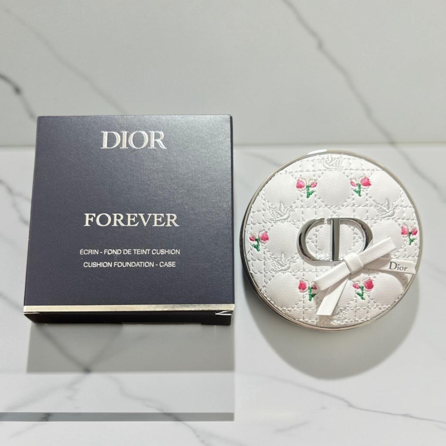 Dior Forever Cushion Foundation Case White Flower Embroidery Ribbon Case only