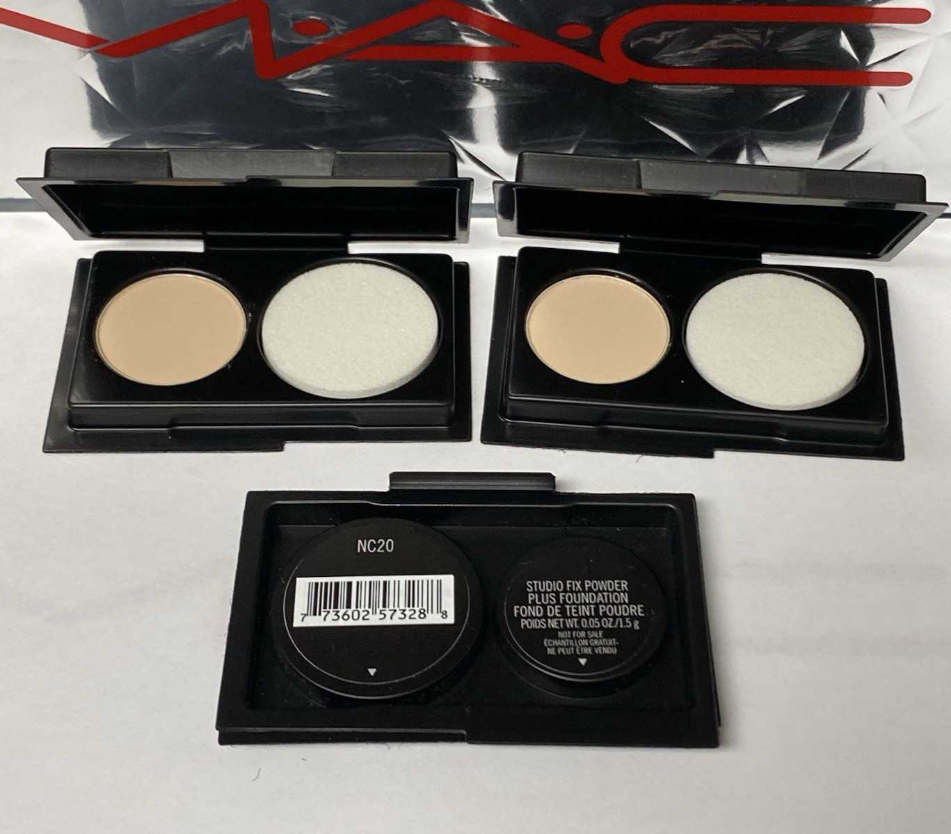 (3) MAC Studio Fix Powder Plus Foundation NC20 w/Sponge 1.5g ORIGINAL FORMULA