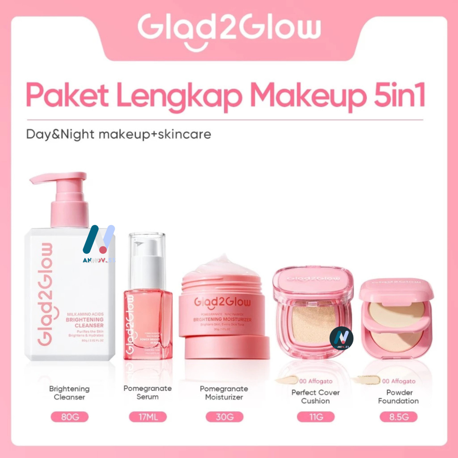 GLAD2GLOW Makeup Skincare 5in1 Perfect Blurring Powder Foundation Cushion Matte