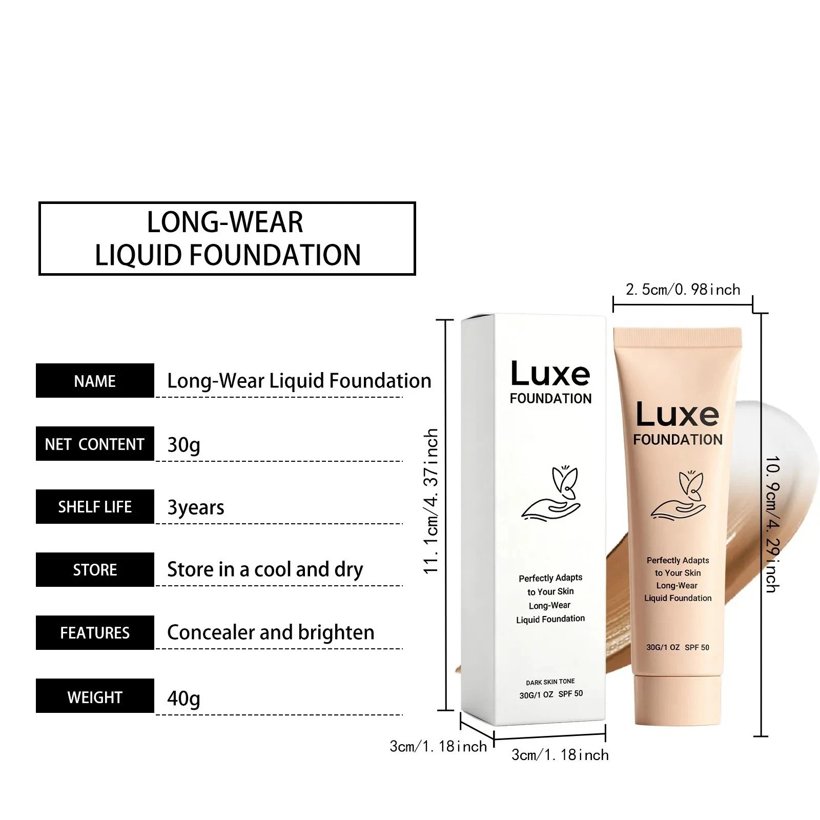 30g Luxe Foundation Colour Changing SPF 50, Luxe Foundation For Mature Skin