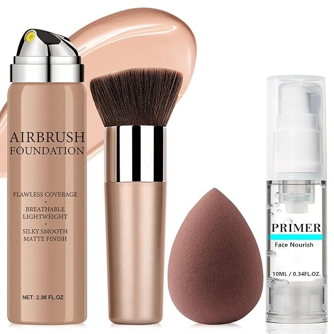 AirBrush Foundation Spray With Primer and Brush, Silky Mist Foundation 1 Natural