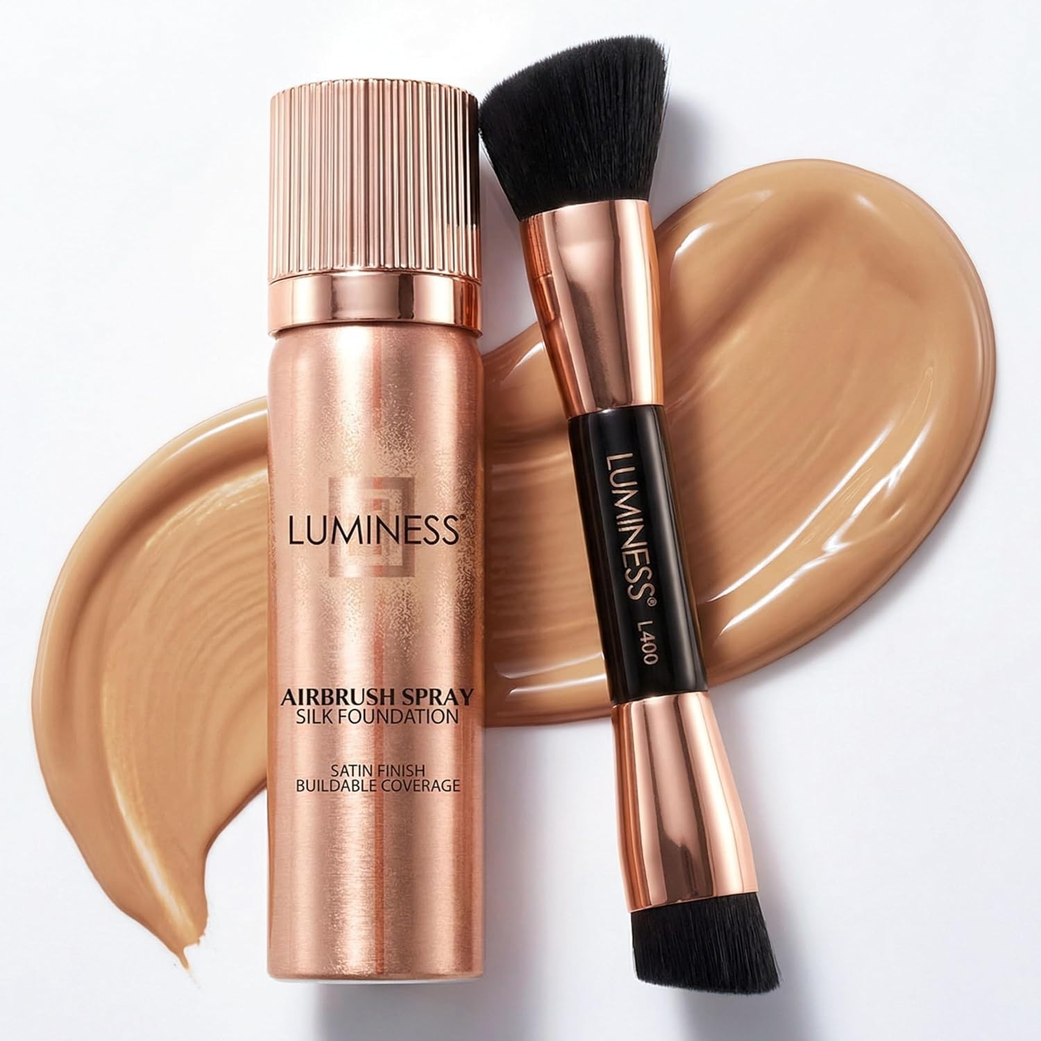 Hydrating Silk Airbrush Foundation with Buffing Brush – Full Coverage Radiance