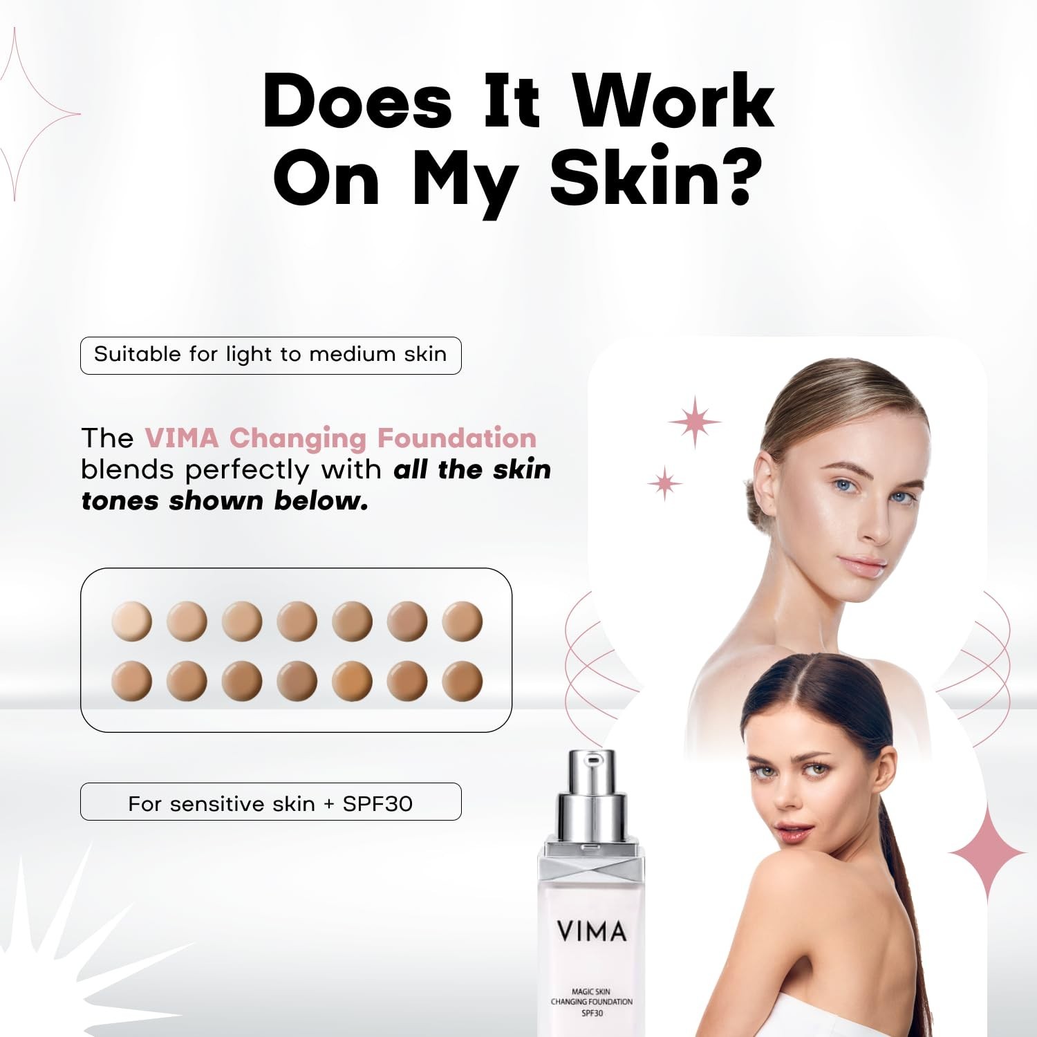 Vima – color changing Foundation with Sunscreen – fragance – free. 1 fl oz
