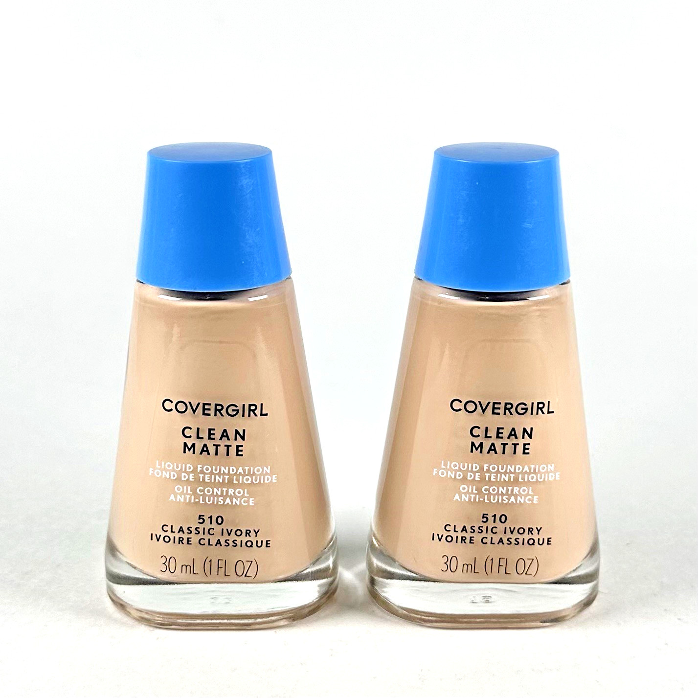 (2 Pack) CoverGirl Clean Matte Liquid Foundation, 510 Classic Ivory (1 oz Each)
