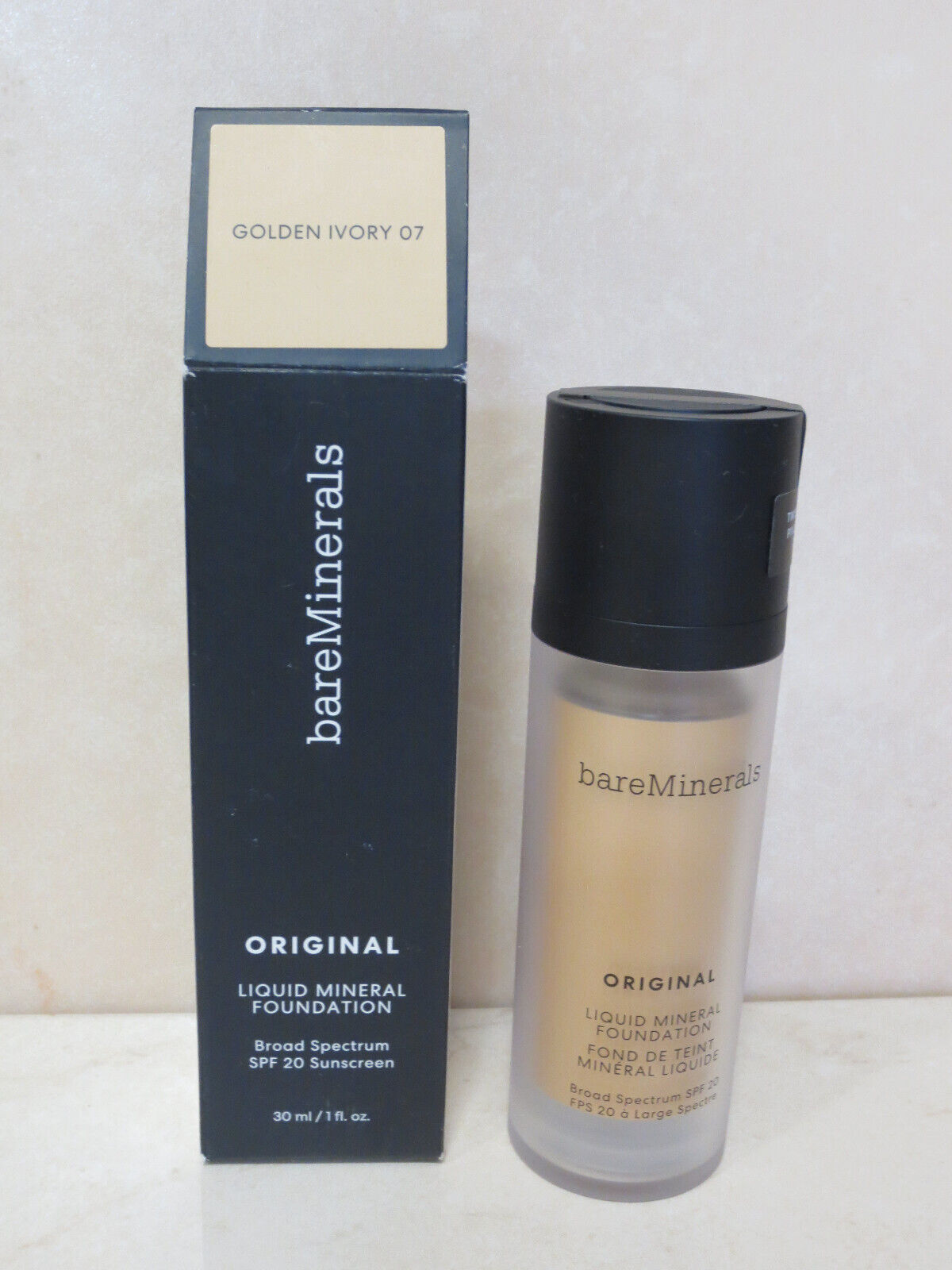 BAREMINERALS LIQUID MINERAL FOUNDATION SPF 20 GOLDEN IVORY 07 1 OZ BOXED