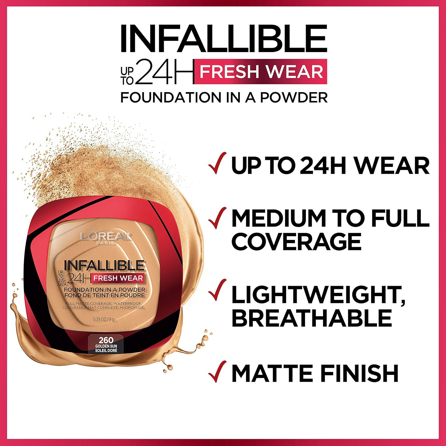 L’Oreal Paris Makeup Infallible Fresh Wear Foundation in a Powder, up to 24H Wea