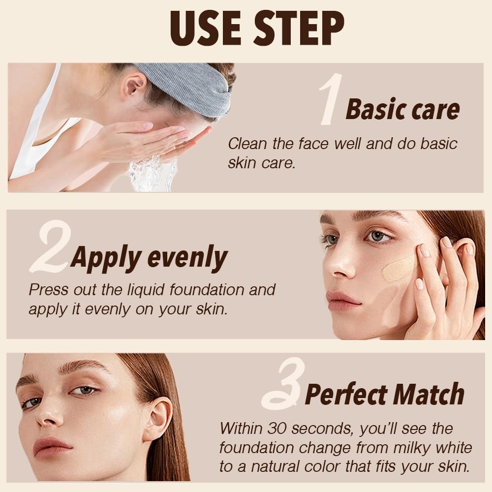 4-in-1 Color Changing Foundation SPF 50 – Hydrating Natural Finish, 1.06 fl oz