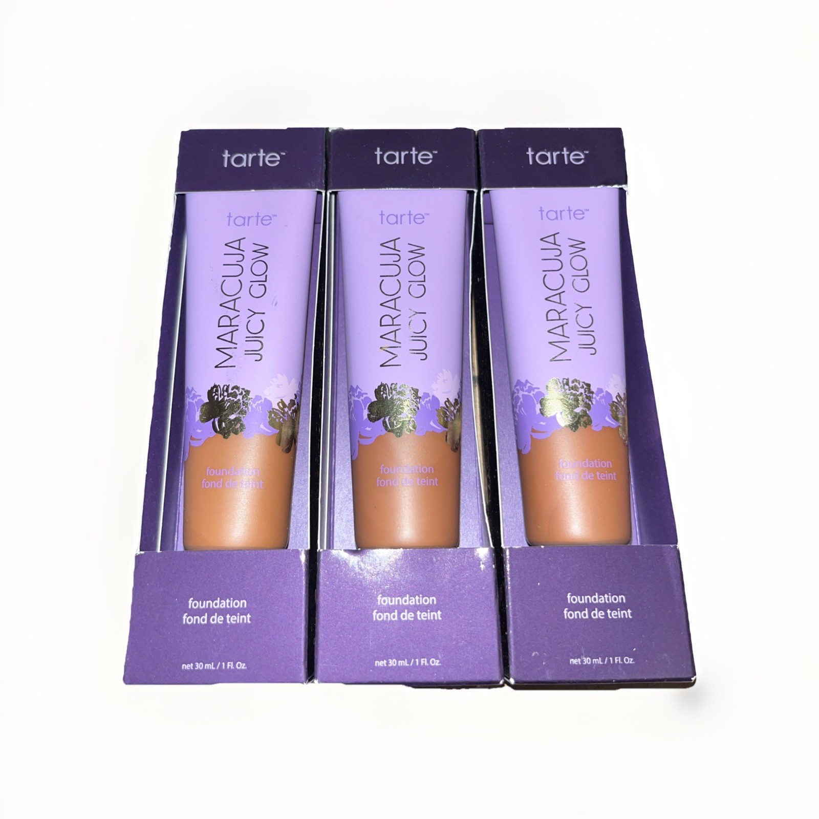 3Pk tarte Maracuja Juicy Glow Foundation 55H DEEP HONEY 1 Fl. Oz.
