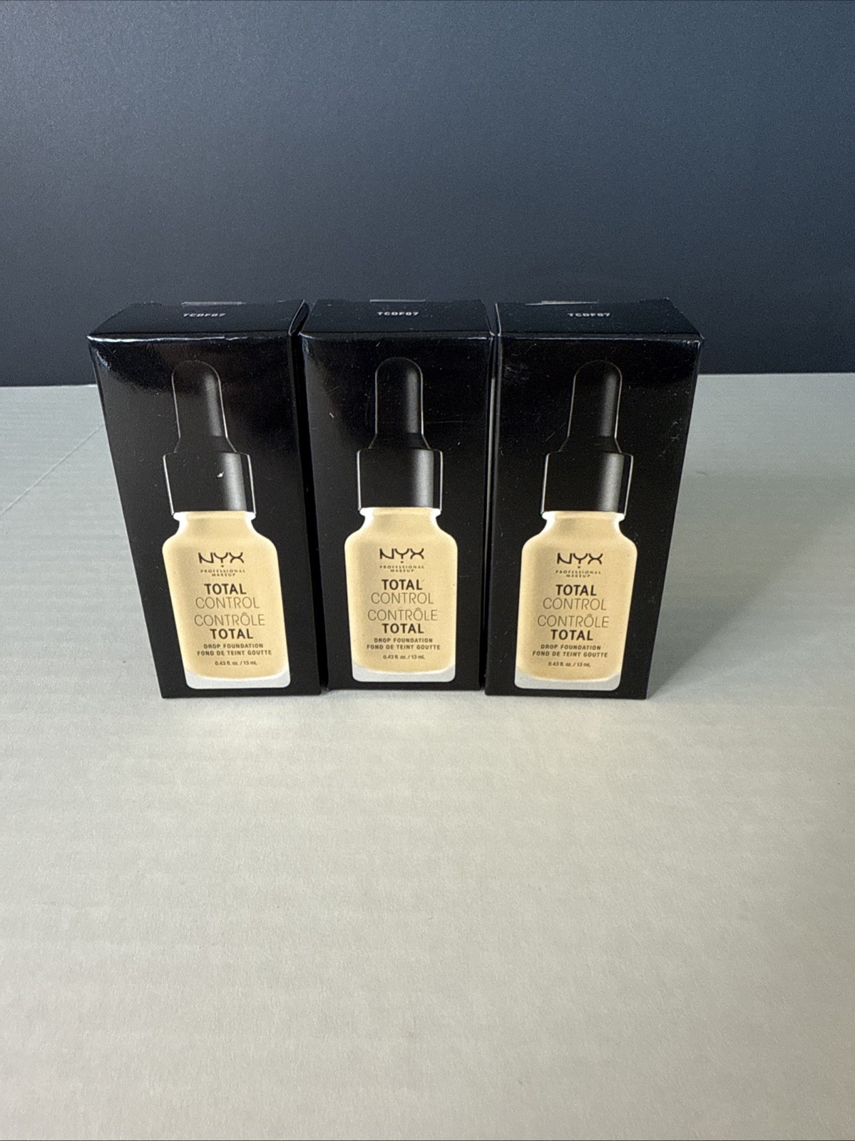 Lot of 3 NYX Total Control Drop Foundation TCDF07 0.43 oz /13 ml. NIB, Sealed