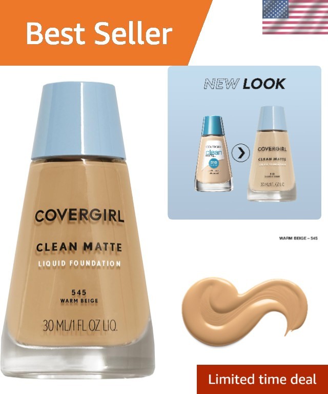 Clean Matte Liquid Foundation Warm Beige 545, Oil-Free & Dermatologically Tested