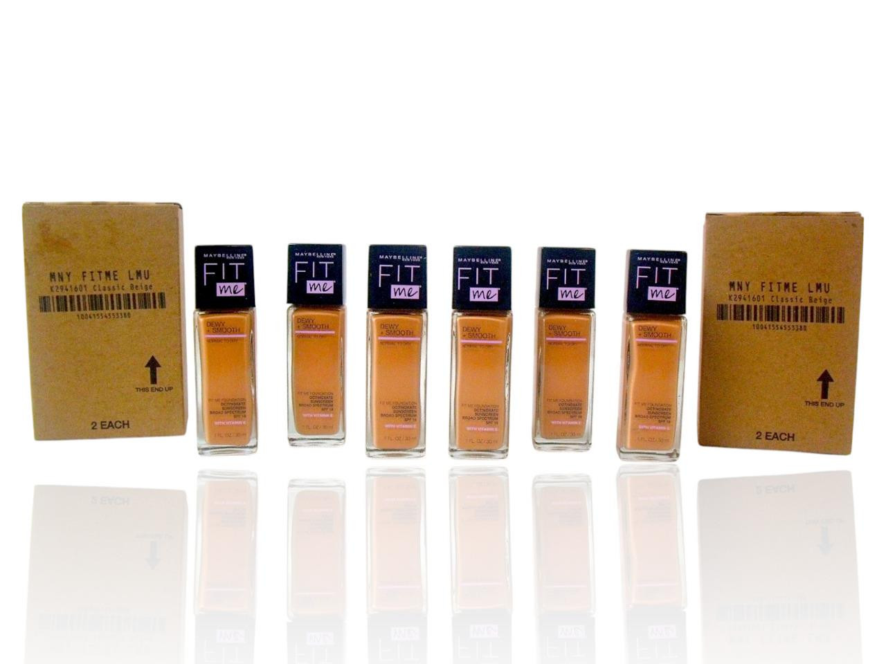 (Lot of 6) Maybelline Shade 245 Classic Beige Fit Me Foundation Dewy+ Smooth 1oz
