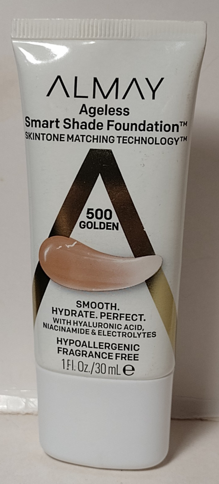 Almay AGELESS SMART SHADE FOUNDATION Hyaluronic Acid Niacinamide 1 oz 500 GOLDEN