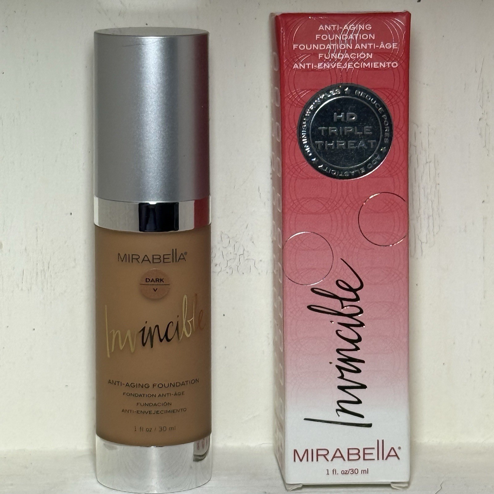 Mirabella Anti-Aging Invincible Foundation V Dark Tan GF Gluten Free HTF Rare