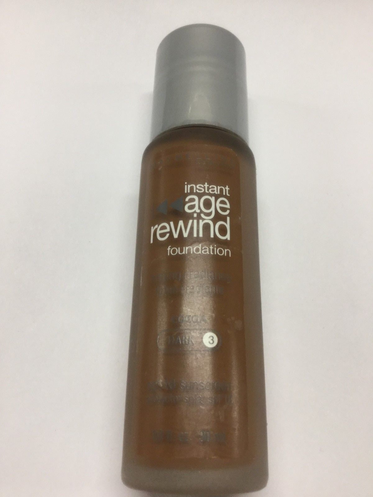 Maybelline Instant Age Rewind Foundation SPF18 Cocoa (Dark-3) Silver Color Cap