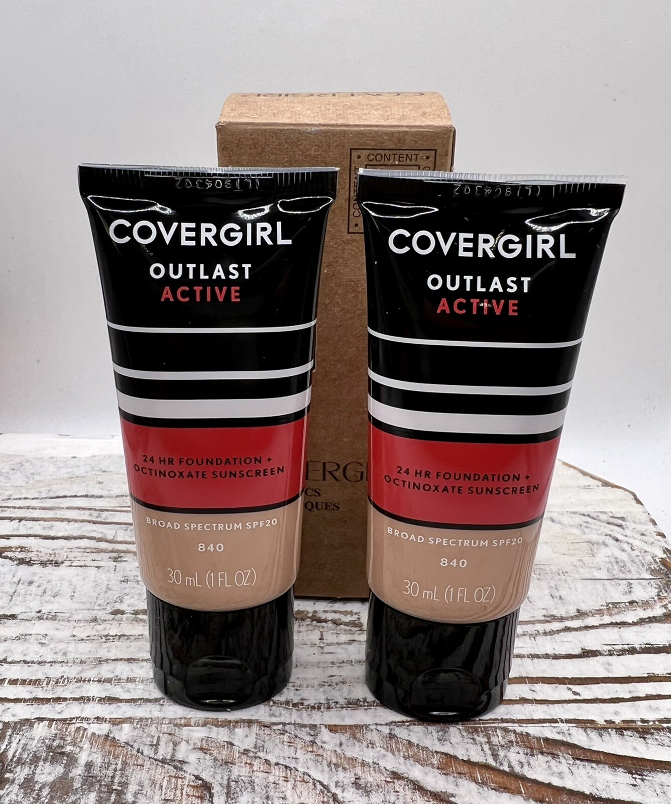 2 In Box~COVERGIRL Outlast Active~24hr Foundation~840 Natural Beige~1oz/30ml~NIB