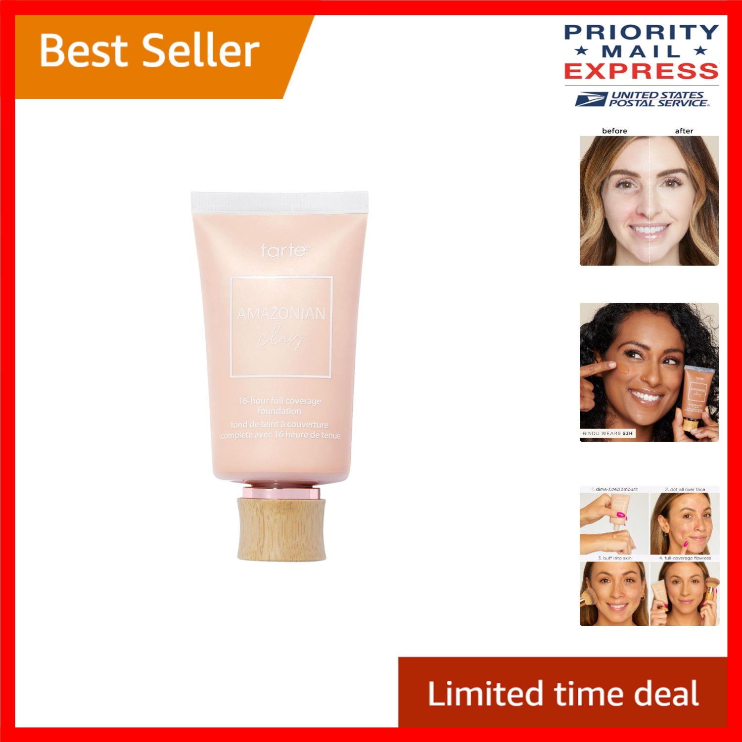 Tarte Amazonian Clay Foundation: 16-Hour Full Coverage, Paraben-Free, 12B