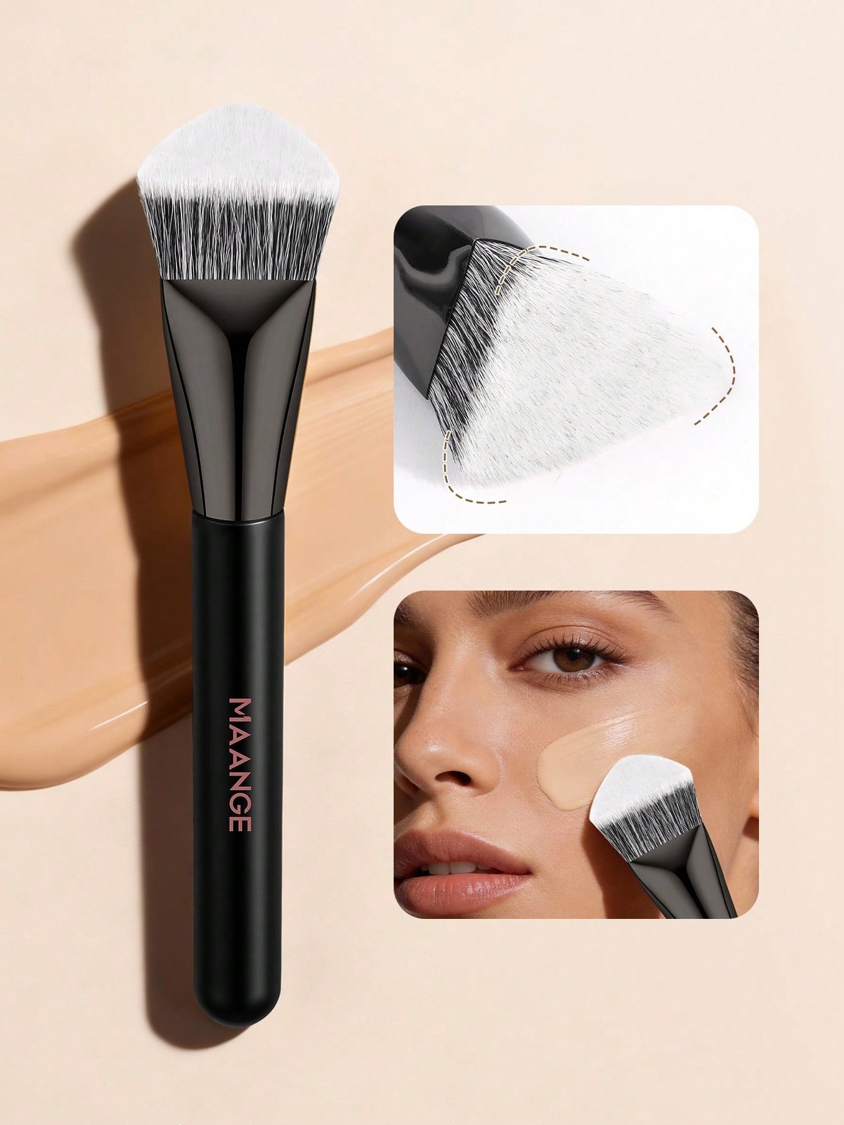 Black Flat Round Foundation Brush 1 Piece Skin-Friendly Makeup Tool