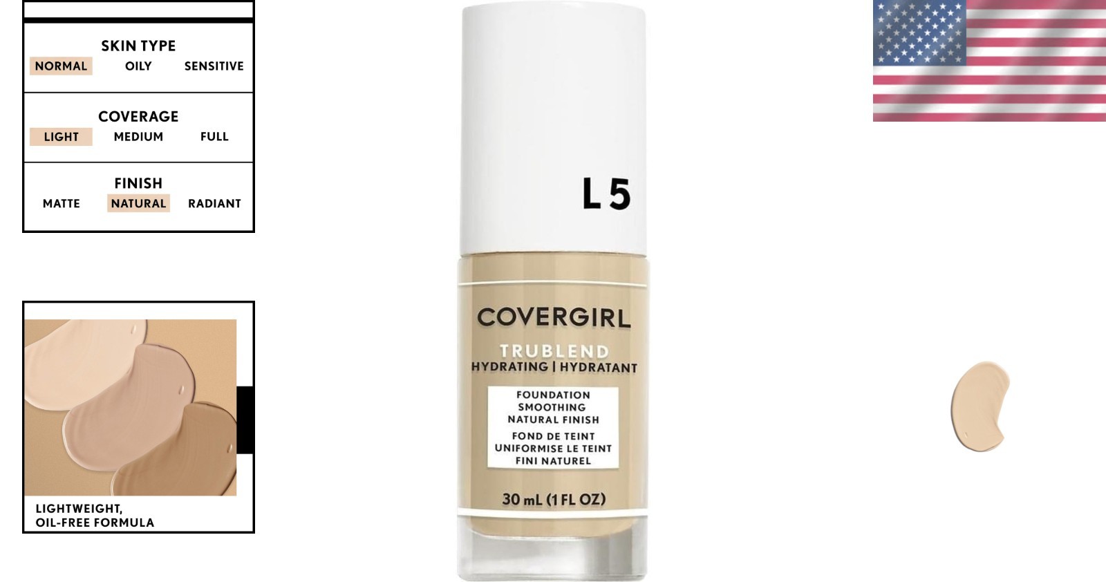 Light Coverage Trublend Liquid Foundation L5 – Effortless Flawless Look, 1 Oz