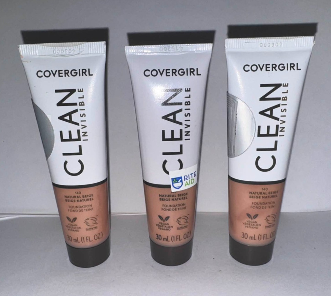 x3 140 NATURAL BEIGE ~ Covergirl CLEAN INVISIBLE Foundation Tubes ~ SEALED x3