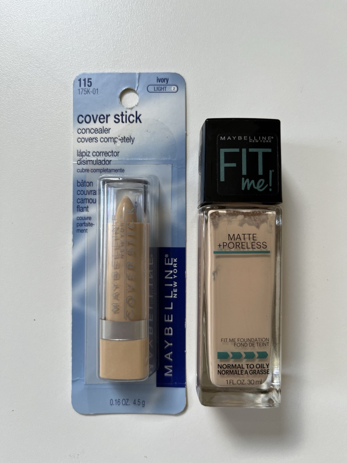 2pcs Maybelline Ivory Shade Foundation#112 & Concealer#115 Sets(See Description)