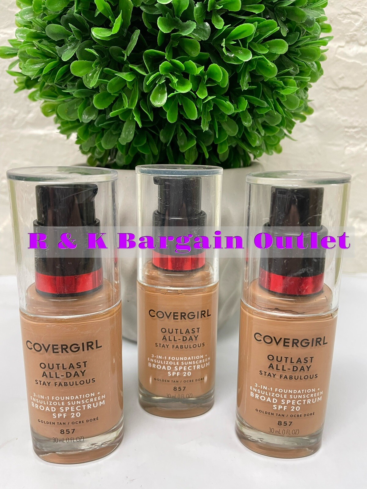 CoverGirl Outlast Stay Fabulous 3-in-1 Foundation 857 Golden Tan 1oz Ea 3pcs